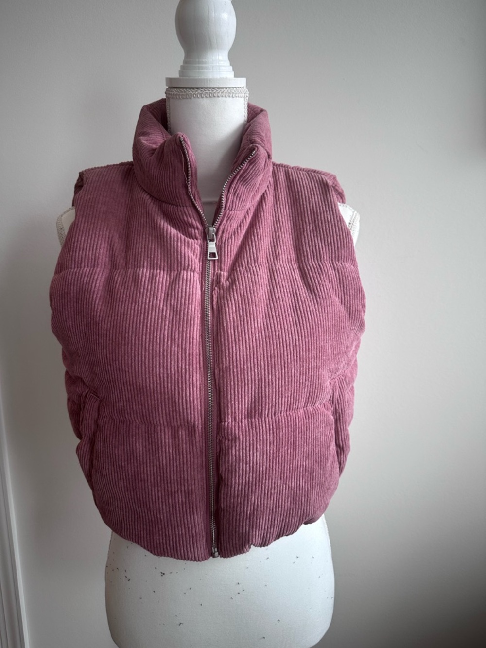 Women's Pink Corduroy Puffer Vest